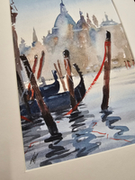 Картина авторская акварельная в паспарту 21х30 см на стену для интерьера "Венецианская романтика"