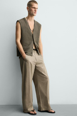 ZARA БРЮКИ RELAXED FIT С РЕГУЛИРУЕМЫМ НИЗОМ, РЫЖЕВАТО-КОРИЧНЕВЫЙ