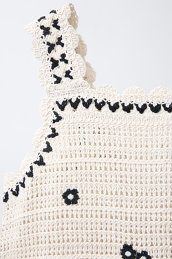 ZARA ТРИКОТАЖНОЕ ПЛАТЬЕ С ЦВЕТАМИ, ЭКРЮ