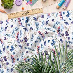 Ткань блэкаут листья с голубикой