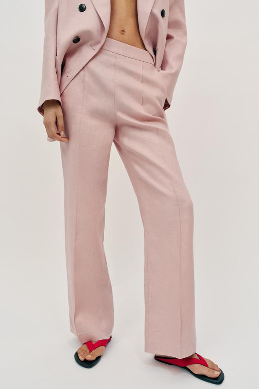 ZARA ПРЯМЫЕ БРЮКИ ИЗ 100% ЛЬНА, ТЕЛЕСНО-РОЗОВЫЙ