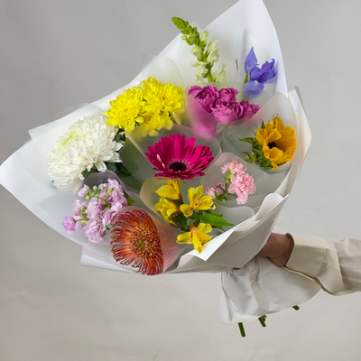 Flower bouquet of 11 Russian multi-colored roses