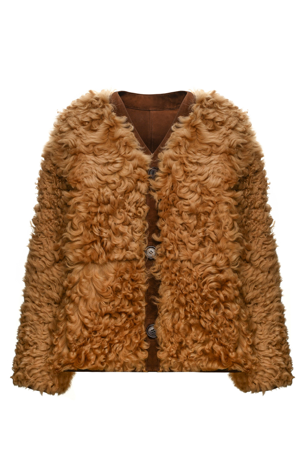 Коричневая двусторонняя шуба-дубленка k é k é