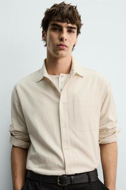 ZARA РУБАШКА RELAXED FIT В КЛЕТКУ, ЭКРЮ