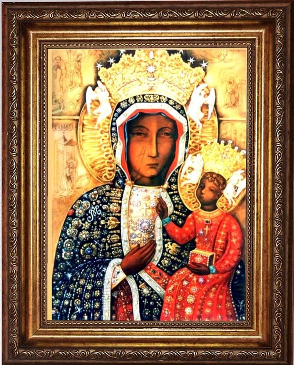 Честноховская икона Богородицы с мечами. Копия старинной иконы на холсте.