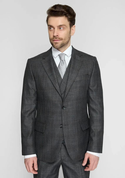 Мужской классический костюм тройка (темно серый) в клетку А2