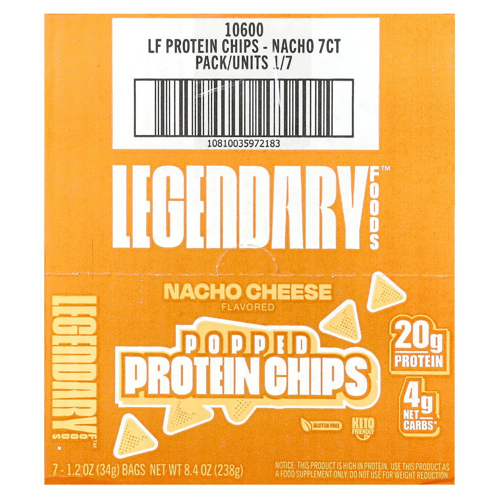Legendary Foods, протеиновые чипсы, сыр начо, 7 пачек по 34 г (1,2 унции)