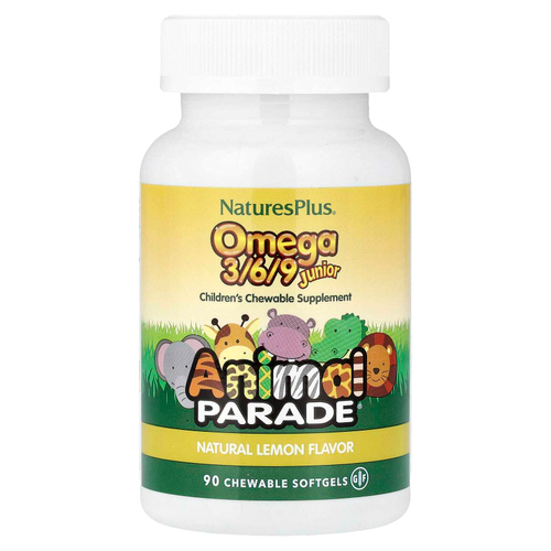 NaturesPlus, Animal Parade®, омега 3/6/9 для детей, натуральный лимонный вкус, 90 жевательных таблеток