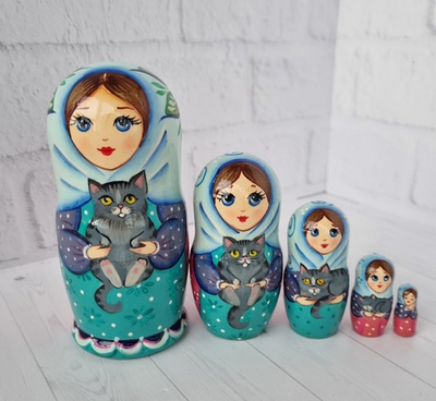 Матрёшка с котиком 10см 5мест