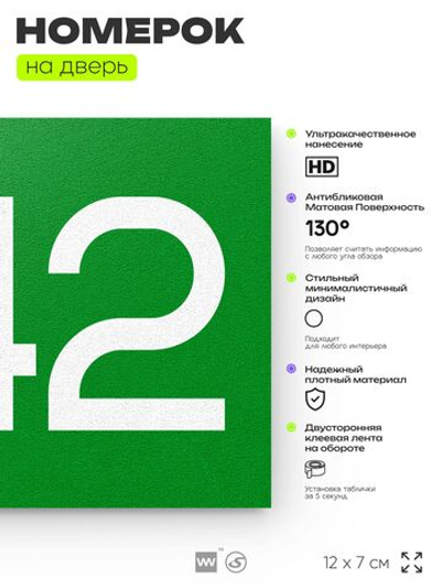 Номер на дверь 842, табличка на дверь для офиса, квартиры, кабинета, аудитории, склада, зеленая 120х70 мм, Айдентика Технолоджи