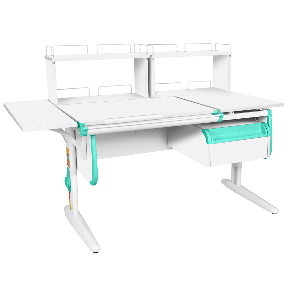 Растущая парта с навесной тумбой, задними и боковой полками Дэми СУТ 25-05-Б1Д2 (1500×880 мм)