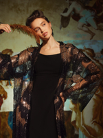 Комплект платье-футляр с халатом из кружева с бахромой