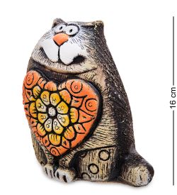 KK-141 Фигурка «Кот-Цветочное сердце» шамот