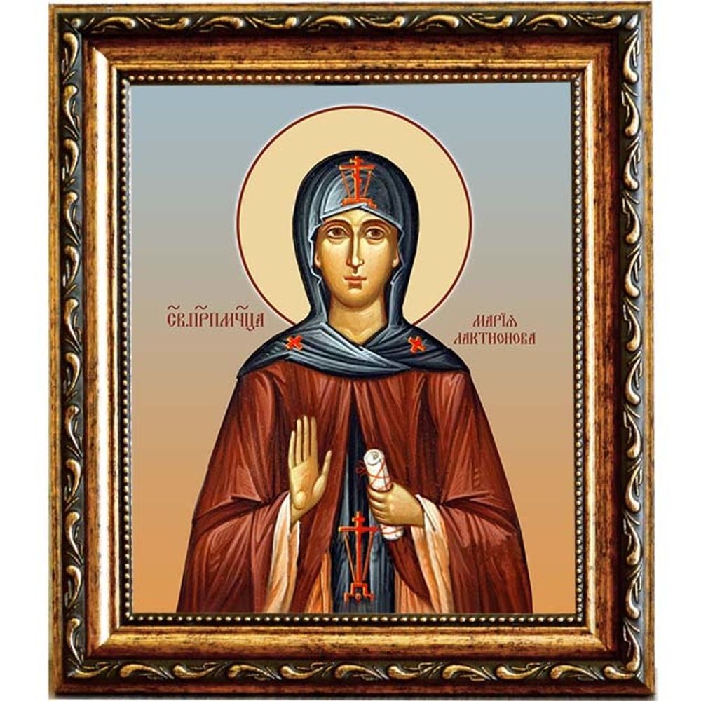Мария Лактионова, послушница, преподобномученица. Икона на холсте. В раме 15 х 18 см.