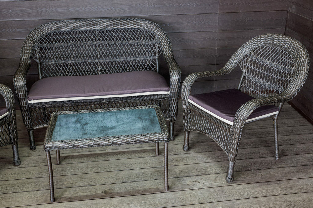 Садовый комплект из искусственного ротанга Мэдисон НЬЮ (Medison NEW) terrace set  с прямоугольным столиком с подушками на сиденье