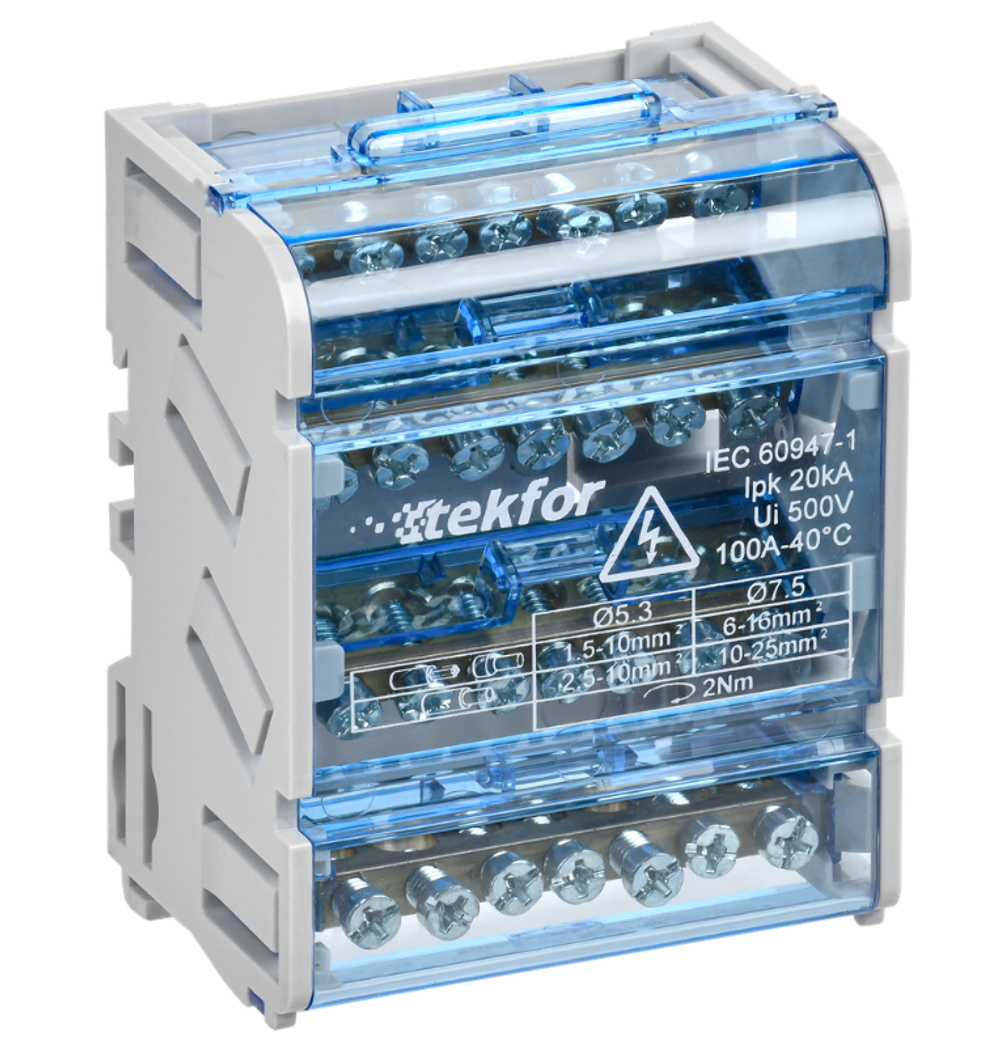 IEK TEKFOR Шины на DIN-рейку (кросс-модуль) ШНК 4х7 3L+PEN TF-DN10-4-07-100