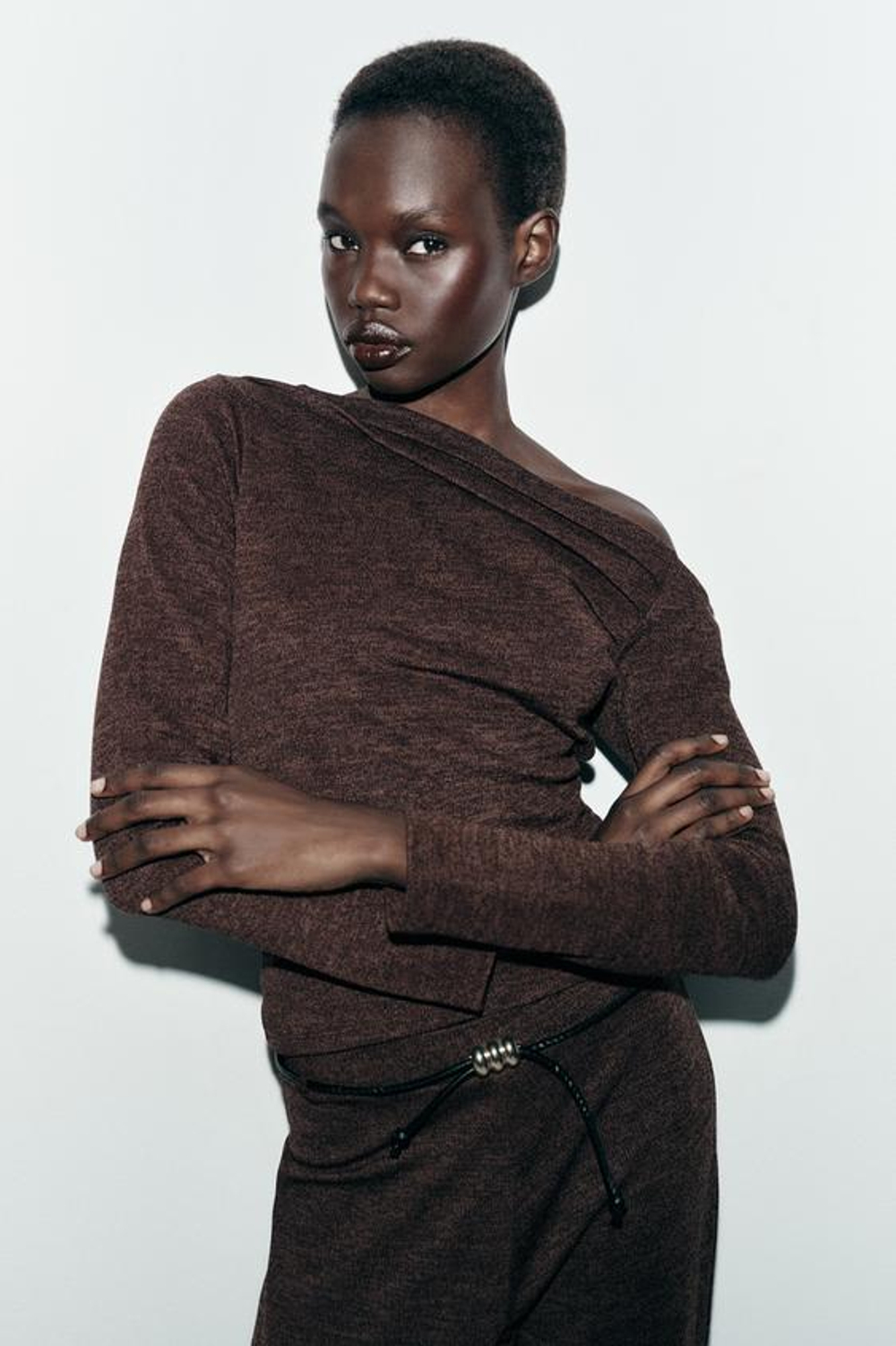 ZARA БРЮКИ-ПИКЕ С ПОЯСОМ, ТЕМНО-КОРИЧНЕВЫЙ