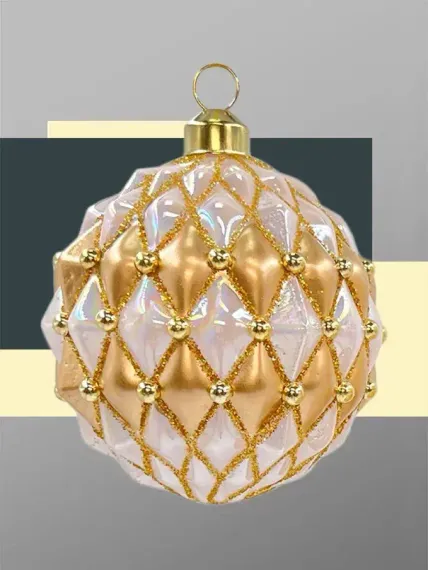 Набор винтажных стеклянных шаров Жемчужное ожерелье 80 мм., пудрово-золотой, 9 шт., Christmas DeLuxe (13991)