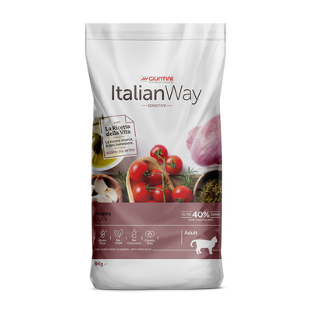 Italian Way Корм для кошек с чувствительным пищеварением со свежей уткой (ITALIAN WAY SENSITIVE DUCK) 8 кг