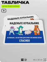 Табличка для бассейна "Наденьте купальник", на пляж, для общественной и частной зоны отдыха, информационная, 40х30 см, Silver Plane x Айдентика Технолоджи
