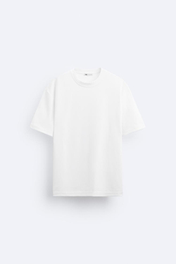 ZARA ФУТБОЛКА REGULAR FIT INTERLOCK, БЕЛЫЙ