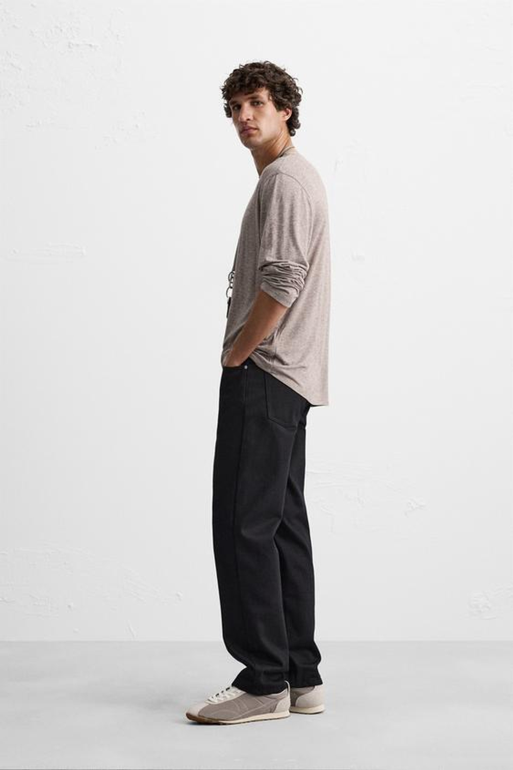 ZARA ФУТБОЛКА ИЗ ВИСКОЗЫ И ШЕРСТИ, КОРИЧНЕВЫЙ