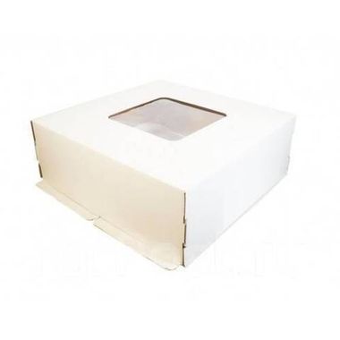 Коробка для торта, 42x42x15см, гофрокартон, белая, с окном