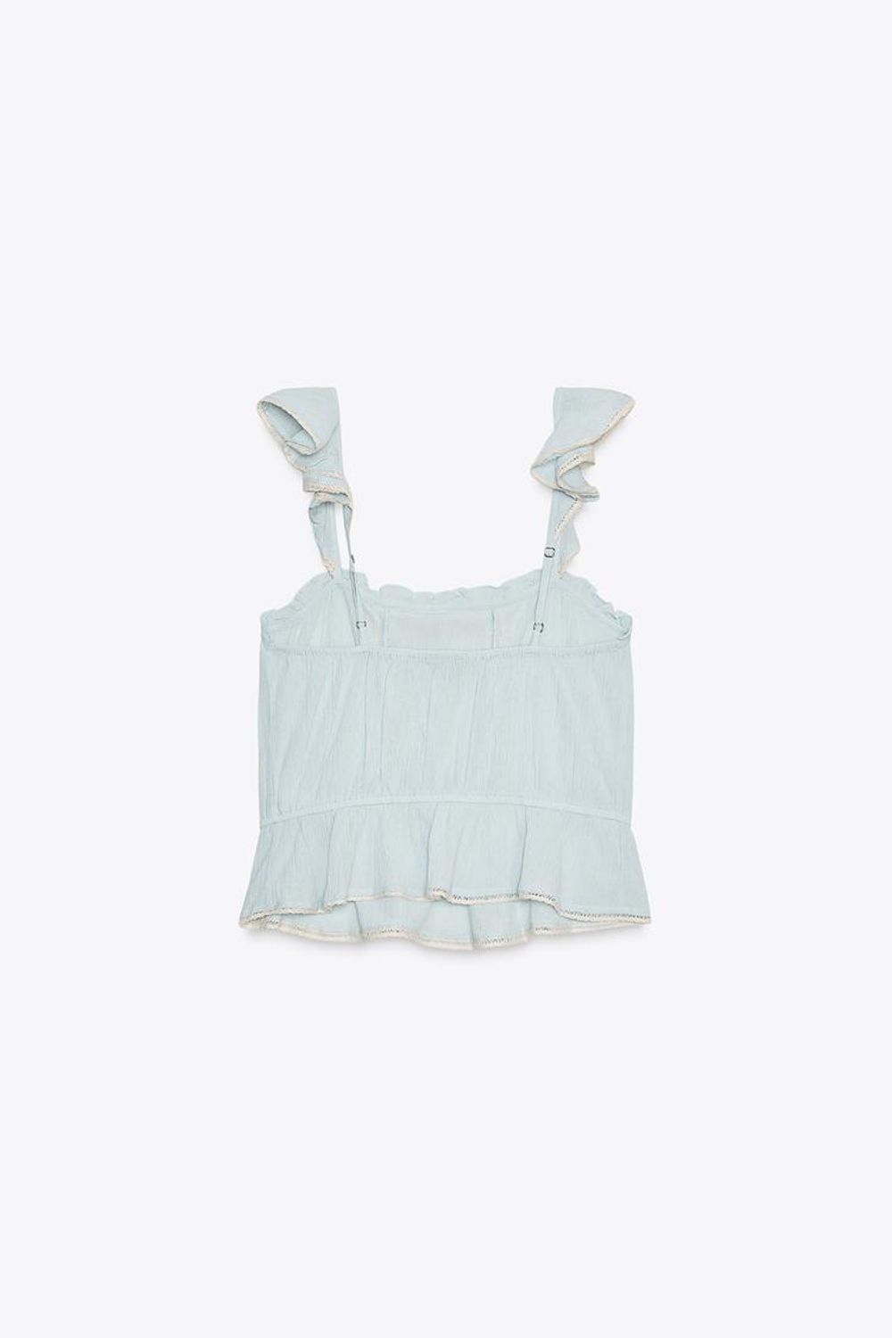 ZARA ТОП С ВЫШИВКОЙ И ВОЛАНАМИ, СИНИЙ