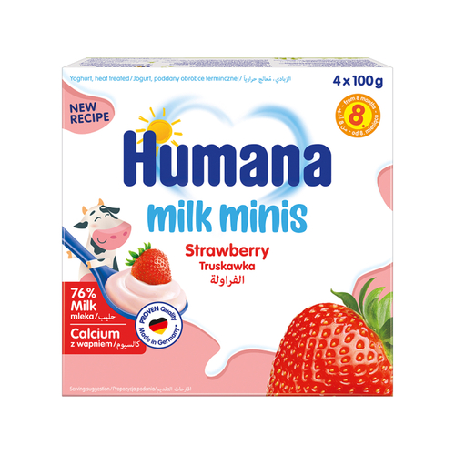 Десерт Humana молочный с клубникой 100г*4шт с 8 месяцев