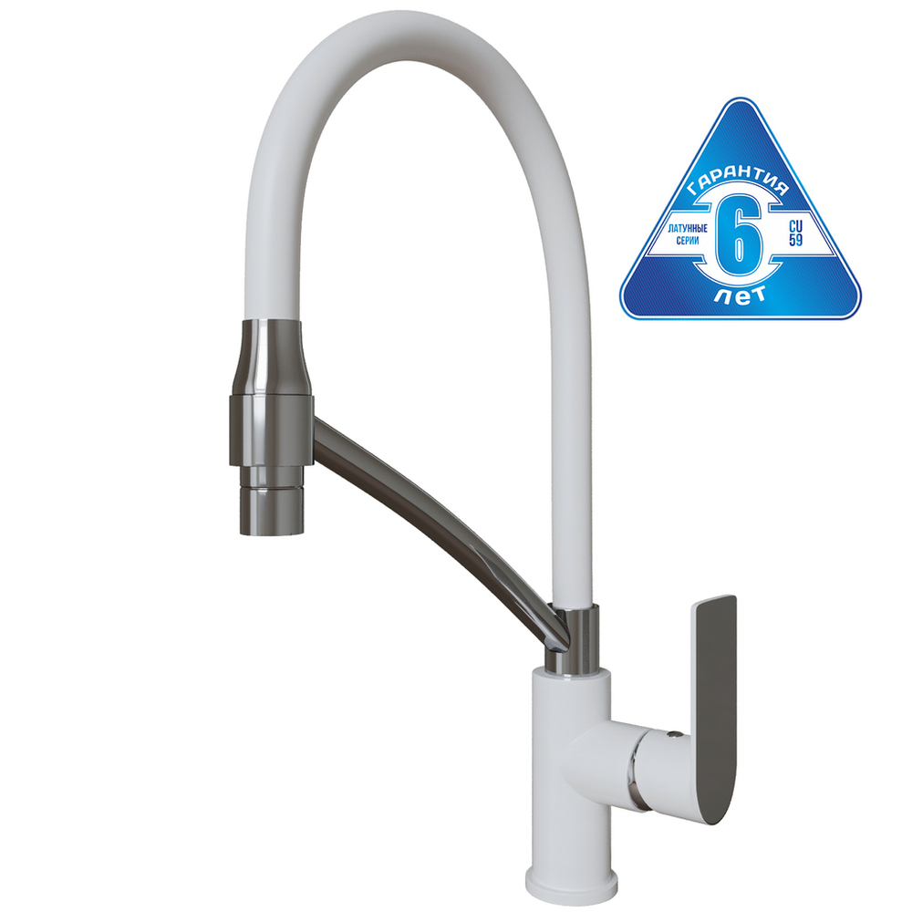 Смеситель для кухни 35k MIXLINE ML33-108 "City White" гибкий излив боковая ручка БЕЛЫЙ/ХРОМ