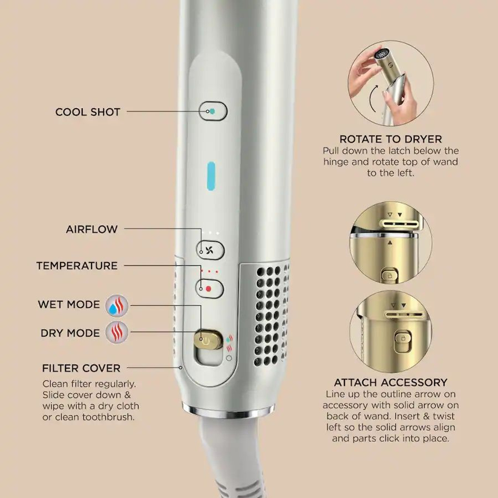 Набор для укладки и сушки волос 5 в 1 Shark Glam Ceramic & Air Styling and Drying System with FrizzFighter - Gold