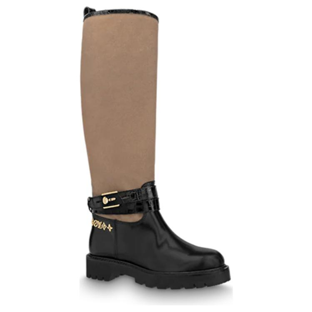 LOUIS VUITTON Territory Flat Knee high Boots Women"s Black Brown