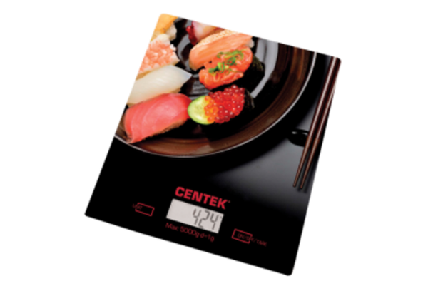 Весы CENTEK-2462 (кухонные-электронные),стекло (Суши), max 5 кг, шаг 1г, LCD
