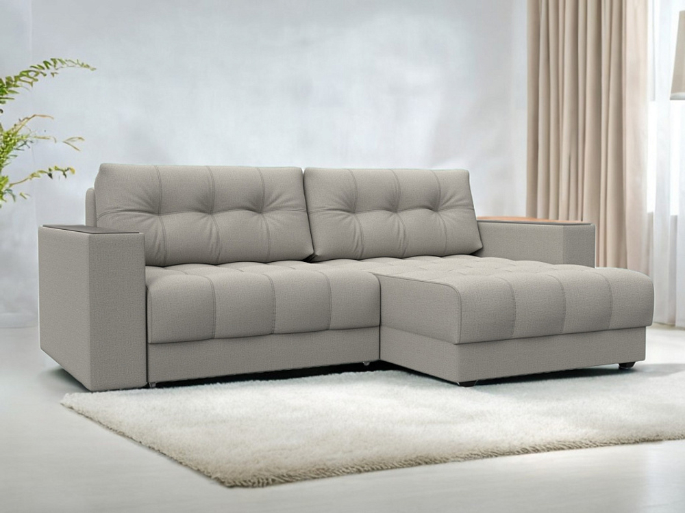 Диван угловой с декором Лига-049 НПБ, Амур 02 РОГОЖКА бежевый