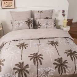 Комплект постельного белья на резинке Делюкс Сатин 100% хлопок «Пальмовый берег»