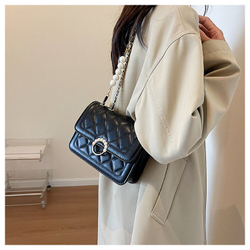 Сумка женская летняя стеганая с жемчугом, черный