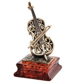 Народные промыслы AM-2836 Фигурка «Виолончель Ажурная» (латунь, янтарь)