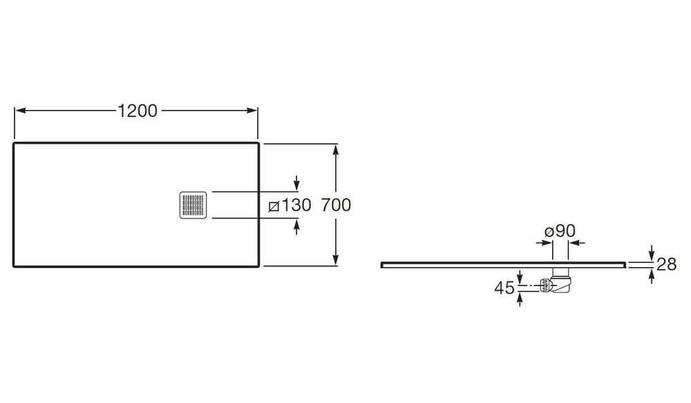 Душевой поддон Roca Terran 1200x700 белый, с сифоном и решеткой, AP1014B02BC01100