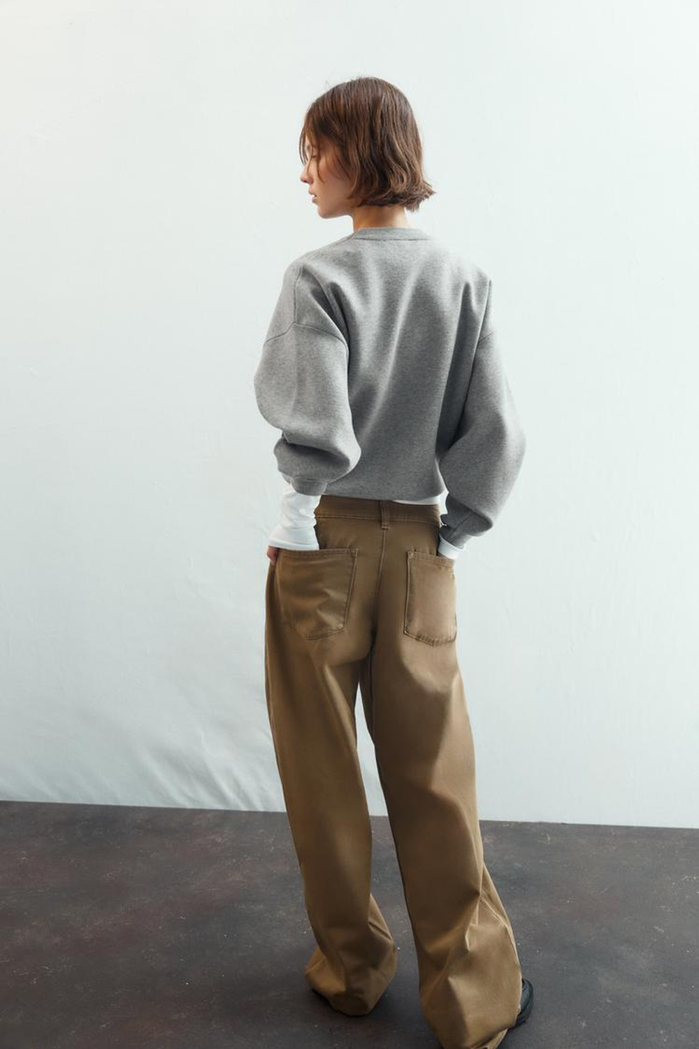 ZARA ТОЛСТОВКА ИЗ ГЛАДКОГО ТРИКОТАЖА, СЕРЫЙ МЕЛАНЖ