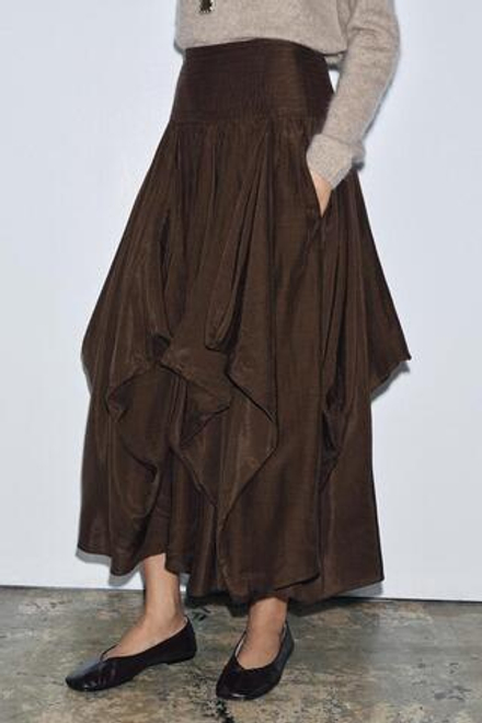 ZARA ОБЪЕМНАЯ ЮБКА МИДИ — ZW COLLECTION, КОРИЧНЕВЫЙ