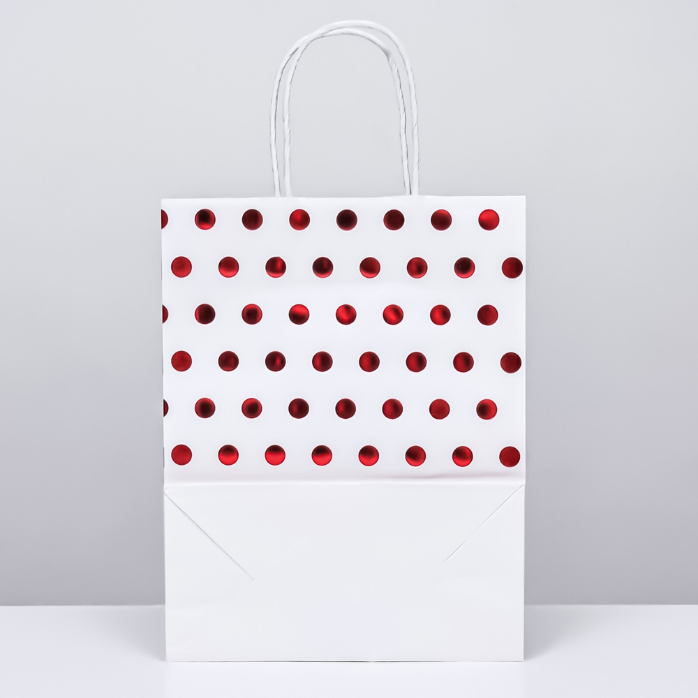 Пакет бумажный белый с круч.ручкой "Красный горох" 27*21*11 см