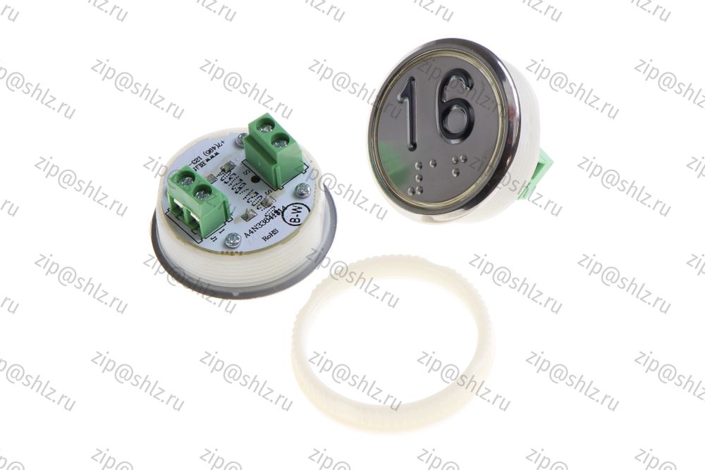 Кнопка (кнопочный модуль) BBP-R331-CMPLT-S-W &quot;16 этаж&quot;, круглая, статическая белая подсветка, Брайль.