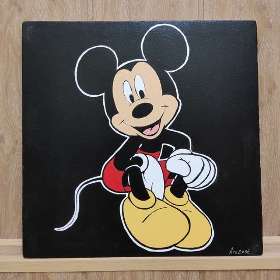 Картина авторская на холсте Микки на чёрном (50х50см)