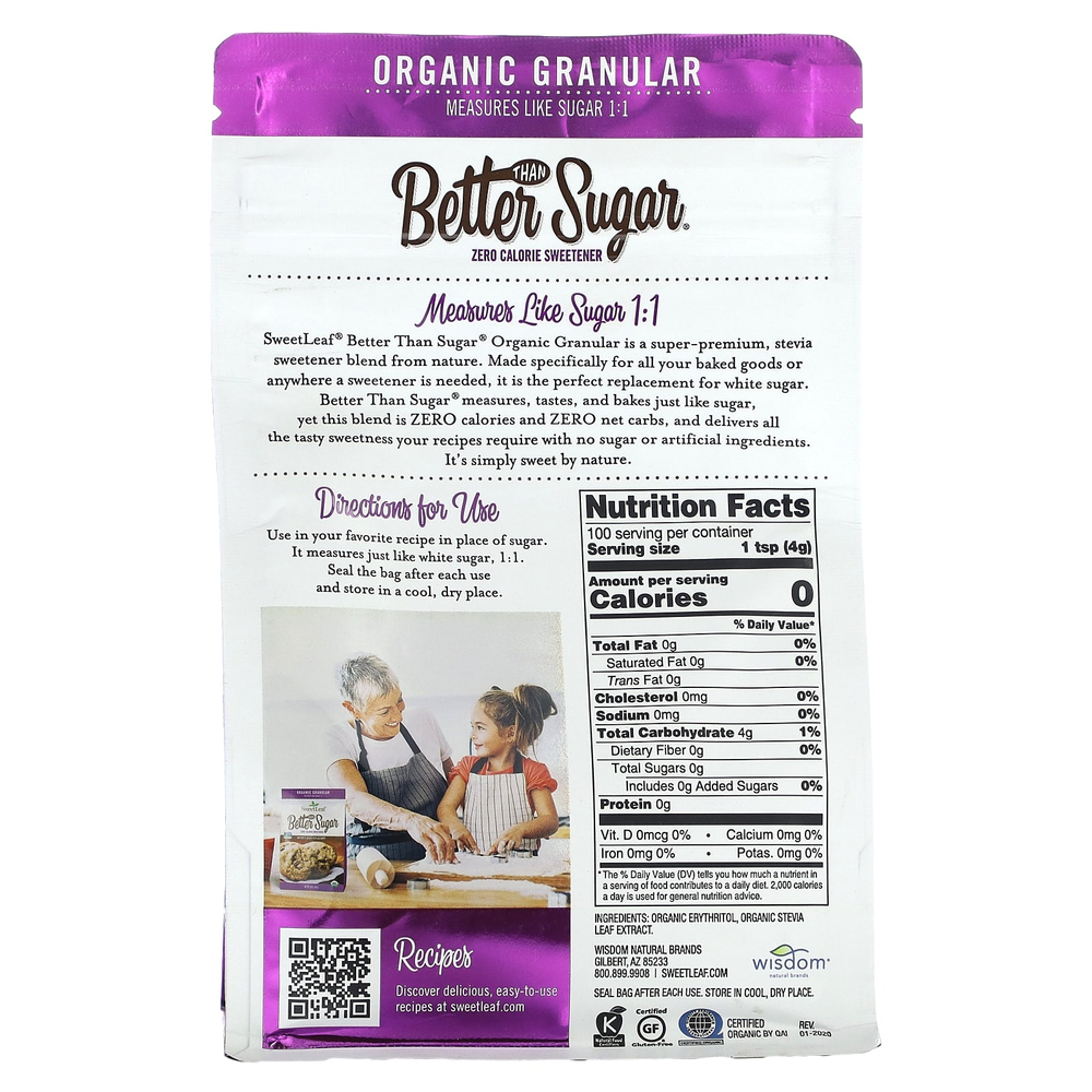 SweetLeaf Stevia, Better Than Sugar, органический гранулированный продукт, 400 г (14 унций)