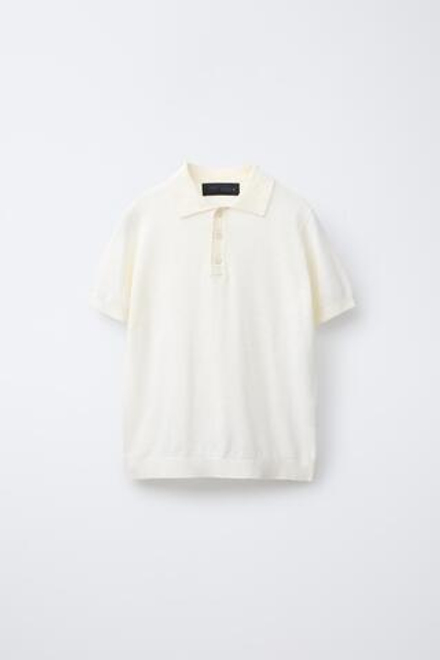 ZARA ПОЛО ИЗ ХЛОПКА И ЛЬНА, ЭКРЮ