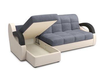 Диван угловой с оттоманкой Мадрид 1,4 - Velutto 32 серый/беж кожзам/ коричневая накладка