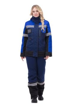 Костюм зимний женский "Виват" полукомбинезон (синий/василек/черный)