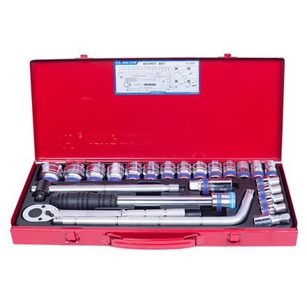 Цена на KING TONY (4533MR) Набор торцевых головок с принадлежностями 1/2", 6-гранные, 10-32 мм, 24 предмета