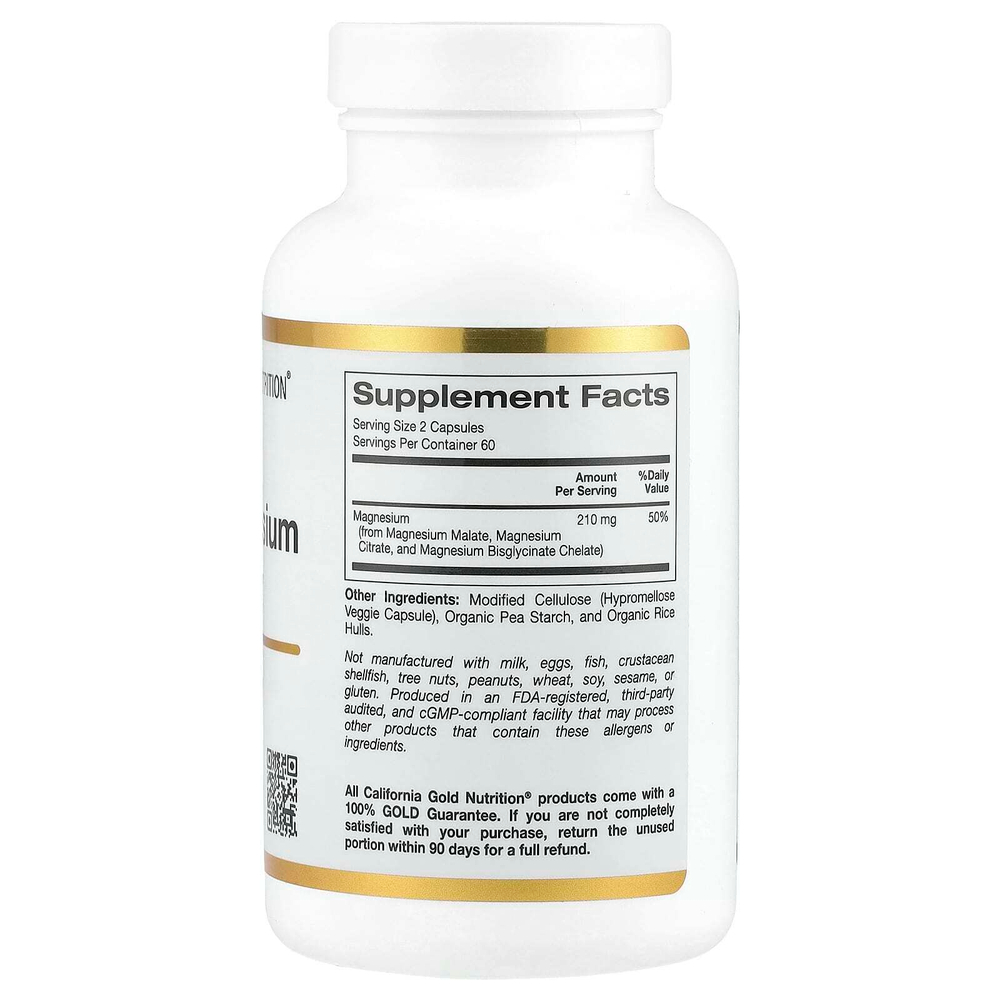 California Gold Nutrition, комплекс с тремя видами магния, малат, цитрат и хелатный бисглицинат, 120 растительных капсул (105 мг в 1 капсуле)