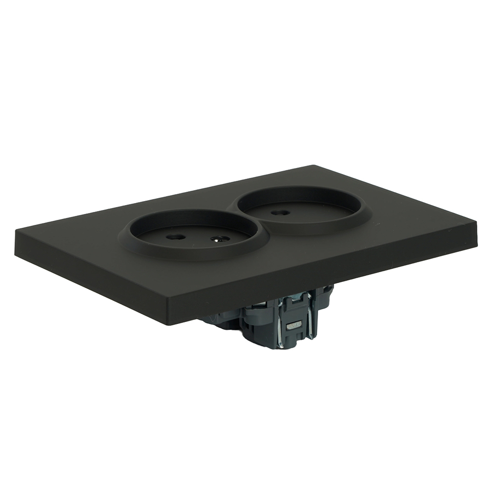 Розетка 2-местная с защитной шторкой, STEKKER, б/з, 250В, 16А, серия Эмили, RST16-5116-05, черный уголь, soft touch 49851